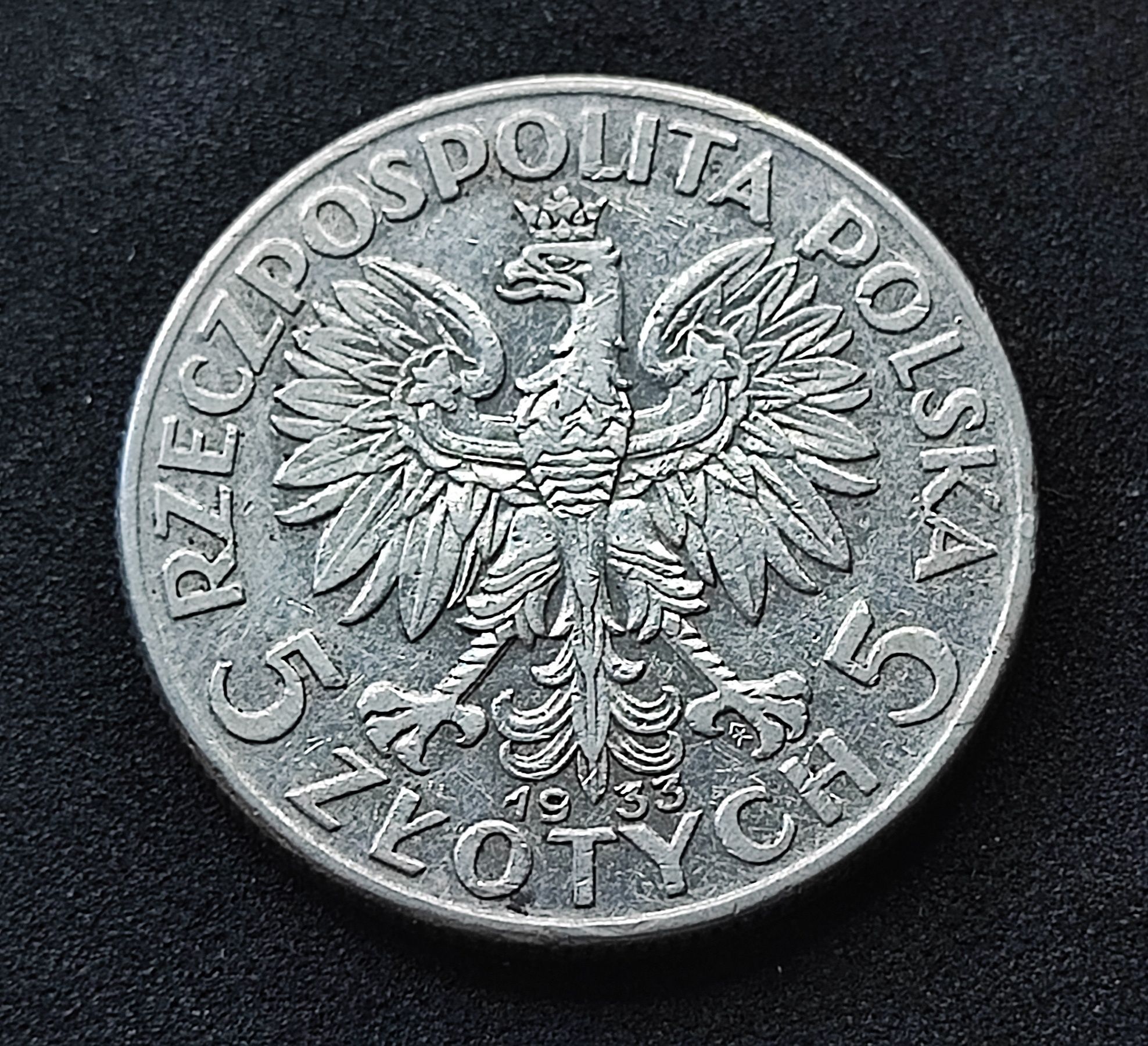 Polonia, głowa kobiety 5zl 1933r zm srebro