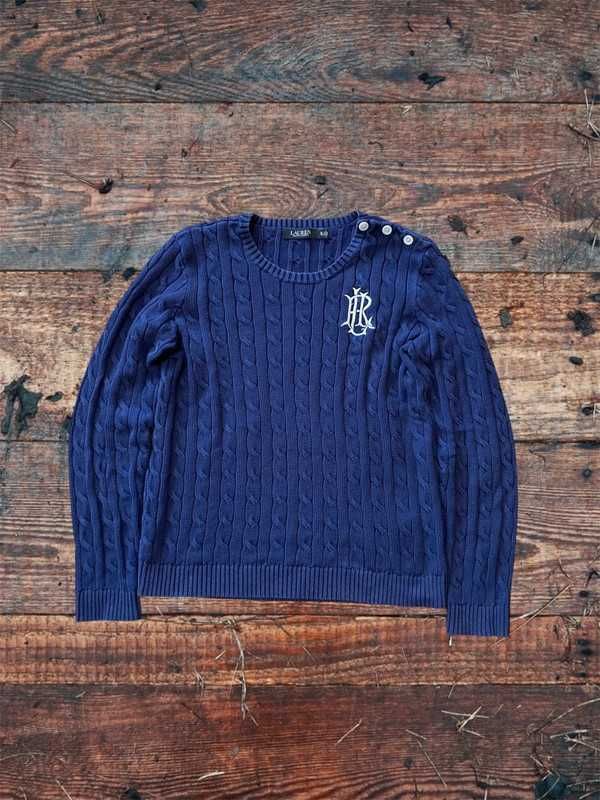 Vintage sweter warkocz Ralph Lauren XL old money unisex granatowy styl