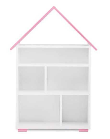 Regał KONSIMO dla dziewczynki, biały domek z różowym daszkiem