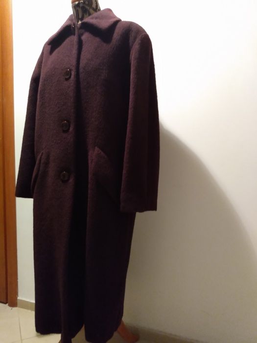 Płaszcz Pierre Cardin - kolor Bakłażan, rozmiar L /XL- Alpaca + Wełna