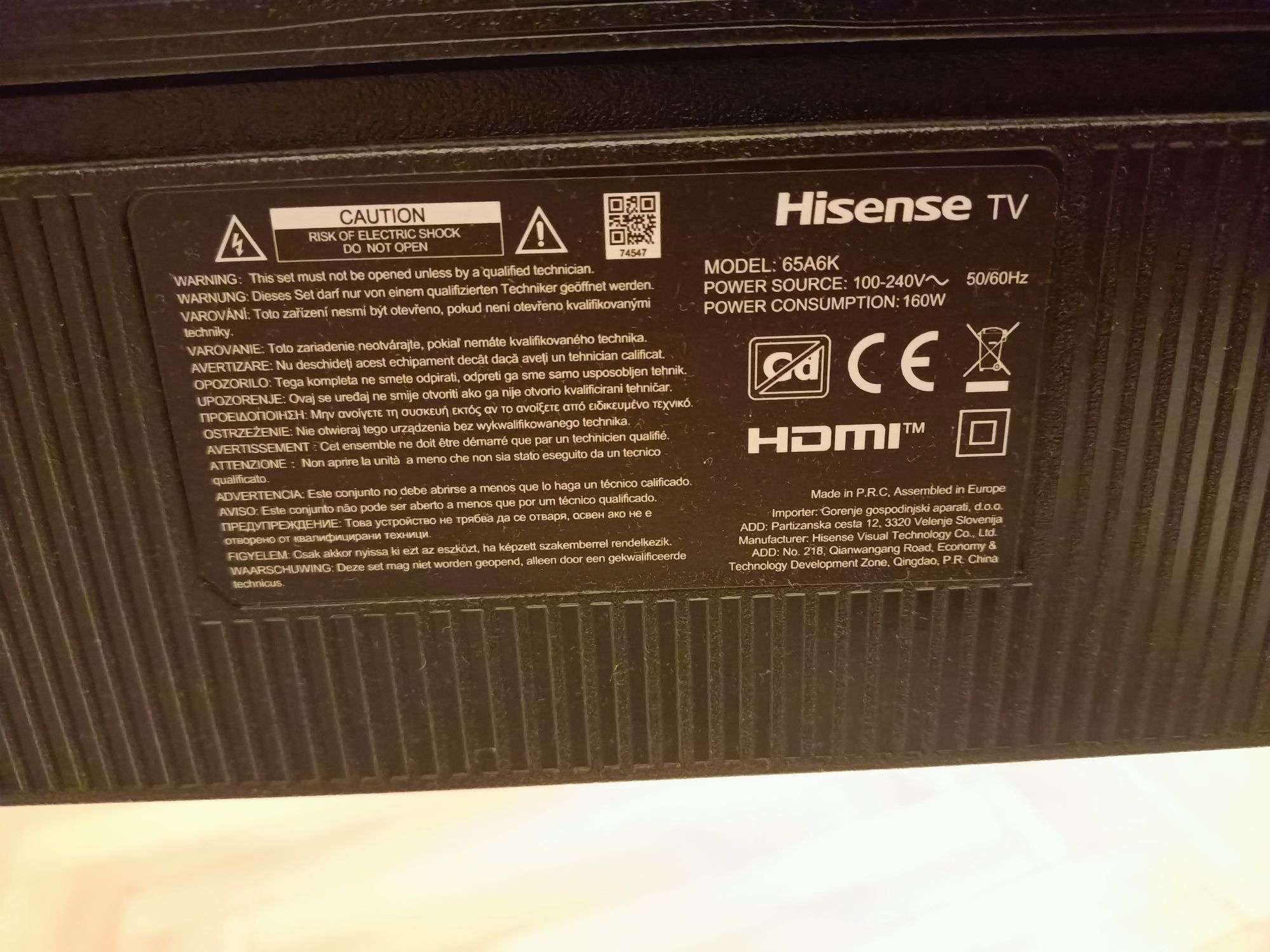TV Hisense 65A6K, uszkodzona matryca