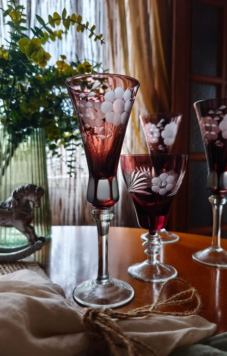 Бокалы ваза сахарница подсвечник хрустал цветное стекло винтаж подарок