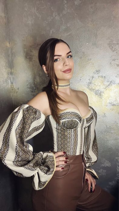 Корсет вишиванка, етнокорсет, корсетний топ з рукавами та чокером