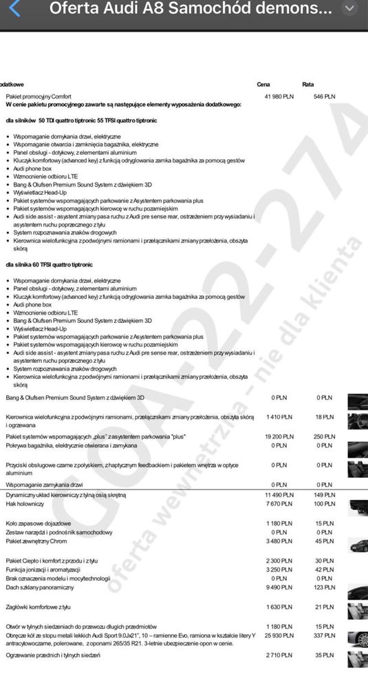 Wynajem Wypożyczalnia aut Audi A8 50 TDI 2022 rok