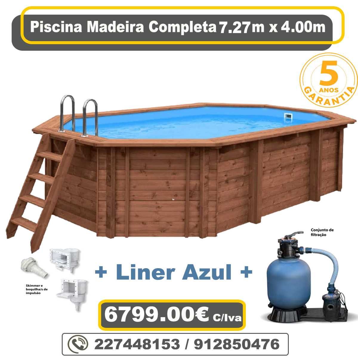 Piscina de Madeira 7.27m x 4.00m + Sistema de Filtragem + Acessorios