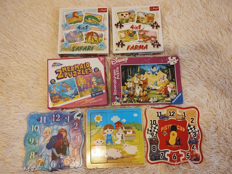 Zestaw puzzli trefl, ravensburger, drewniane