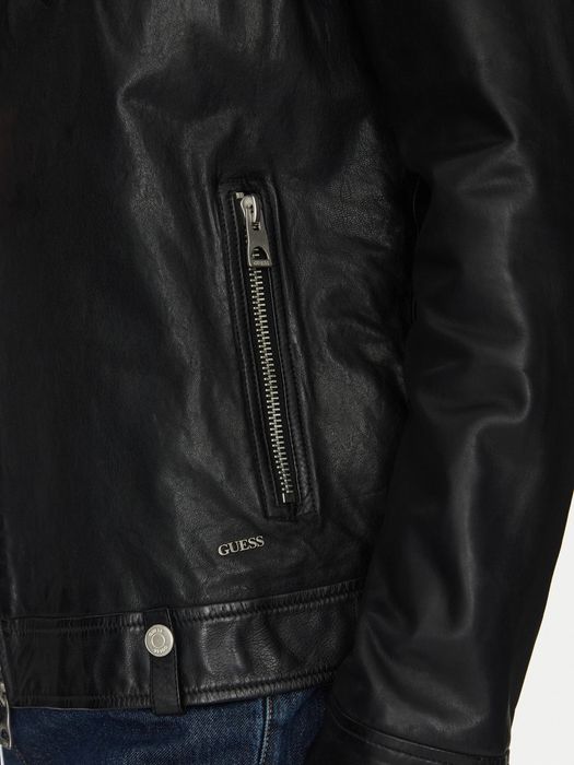 Кожаная куртка Guess, косуха Guess, размер L, натуральная кожа овчина