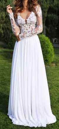 Suknia ślubna koronkowa, długi rękaw, Visual Chris, model 690