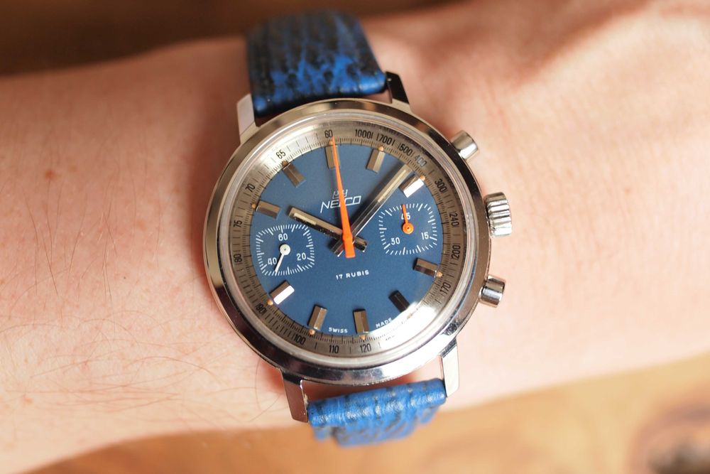 NELCO racing vintage chronograph - stalowa koperta 37,5mm - lata 70-te