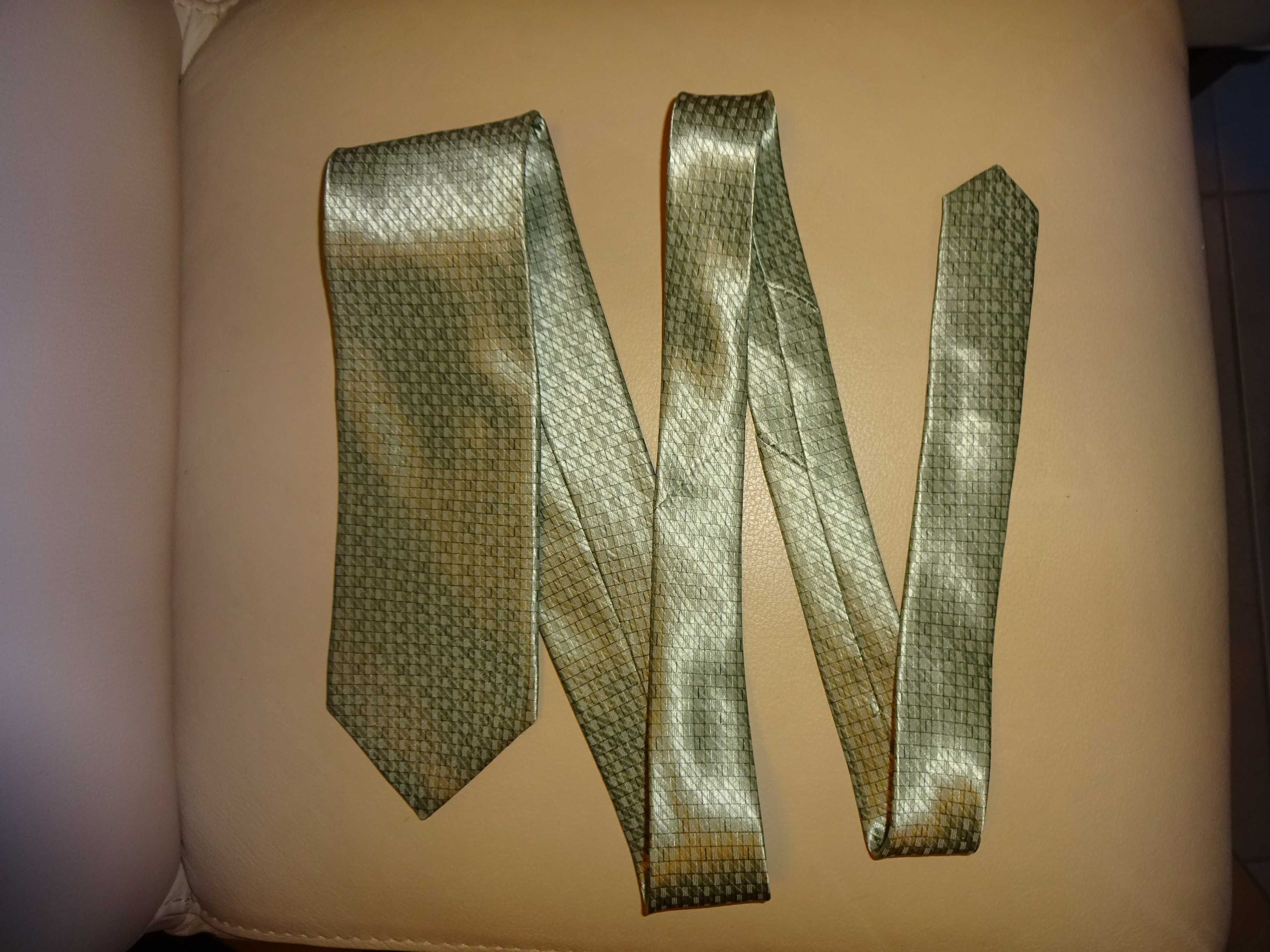 DKNY Donna Karan New York jedwabny zielony mieniący się krawat
