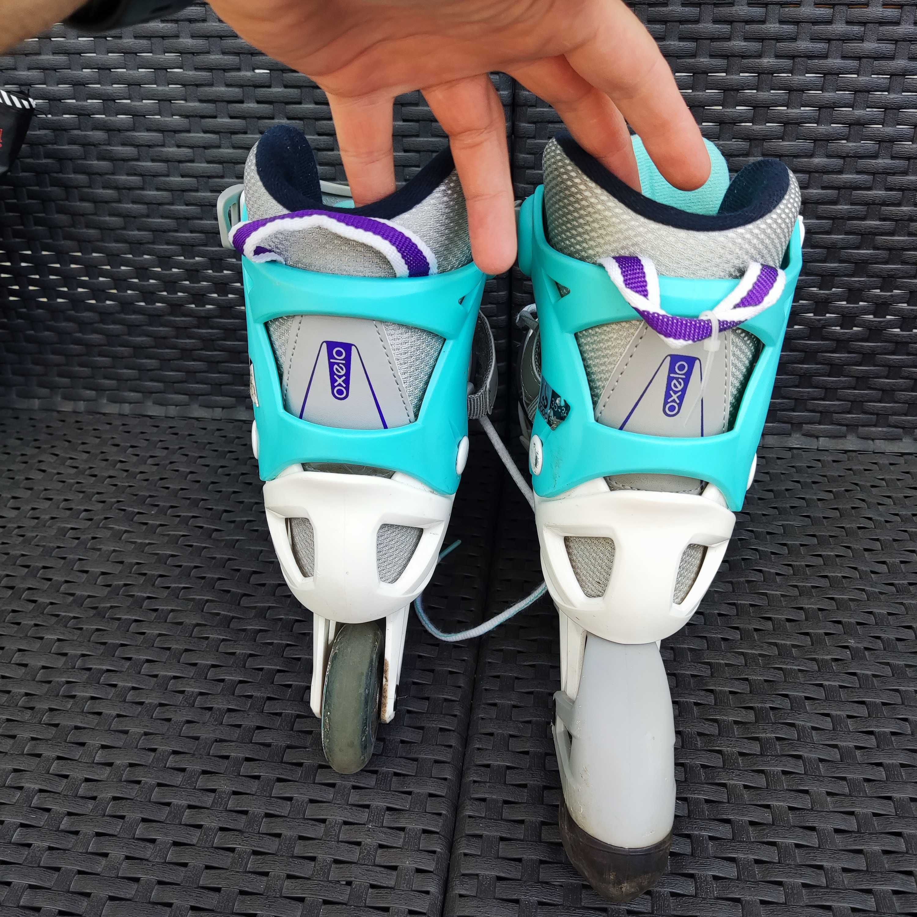 Rolki dziecięce Oxelo Decathlon rozmiar 36,5-38, plus kask, ochraniacz