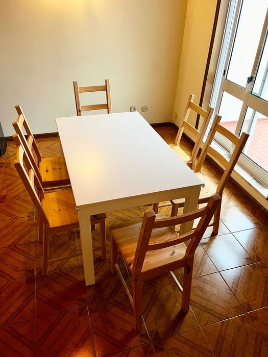 Conjunto 6 cadeiras + mesa de jantar extensível 120/180/74cm