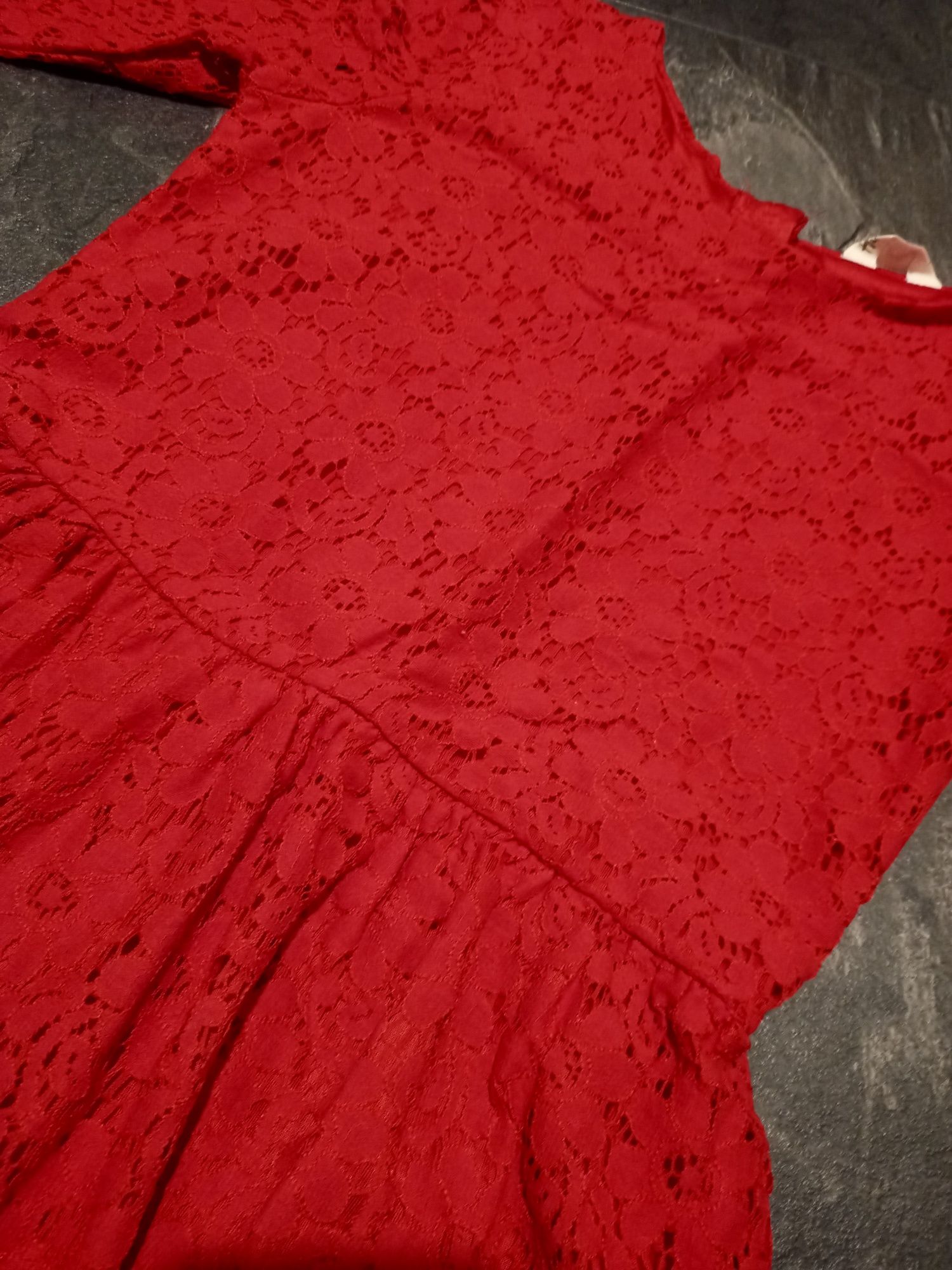 Czerwona sukienka H&M 164 Koronka Elegancka