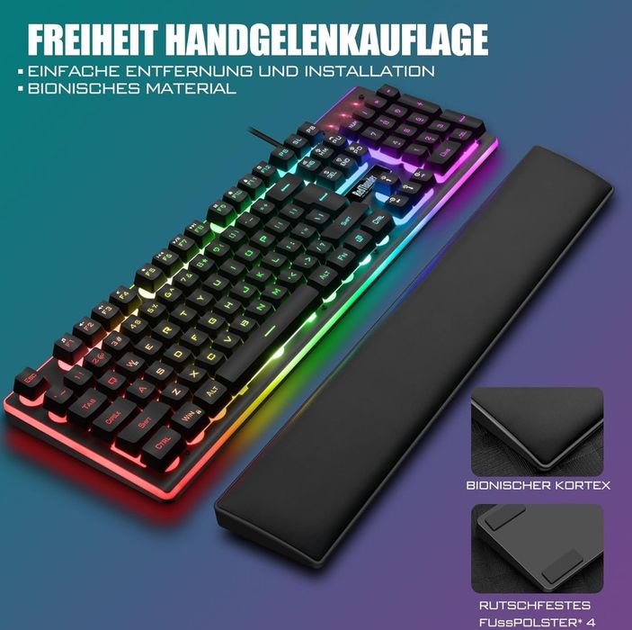 RedThunder K10 zestaw klawiatury i myszy do gier, układ QWERTZ DE