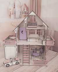 Будинок для ляльки з гаражем, машинка для ляльки + меблі