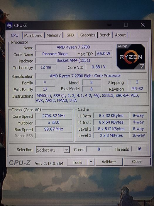 Процесор Ryzen 7 2700 (8 ядер / 16 потоків)
