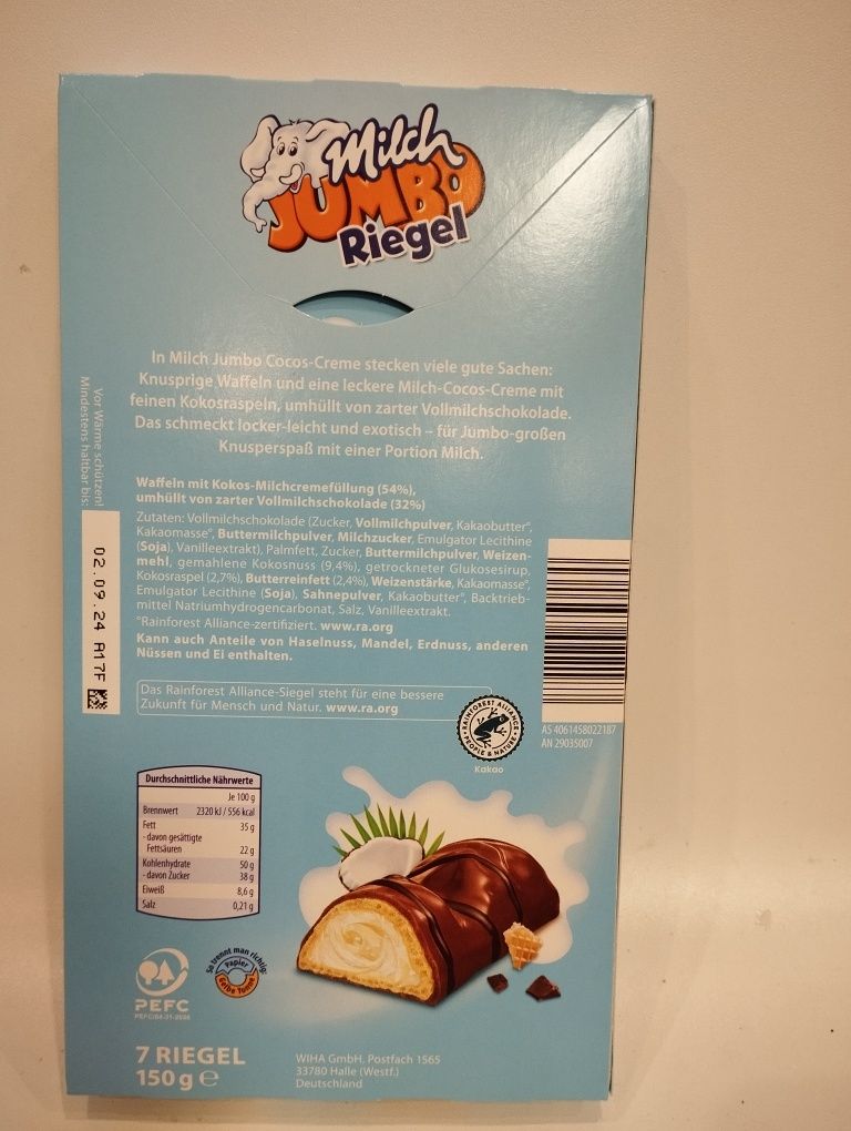 Batony czekoladki Jumbo kokosowe 150 g