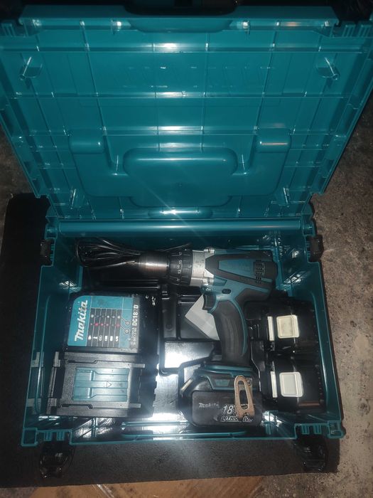 Makita dhp458, zestaw, ładowarka, 3 akumulatory, skrzynka makpac