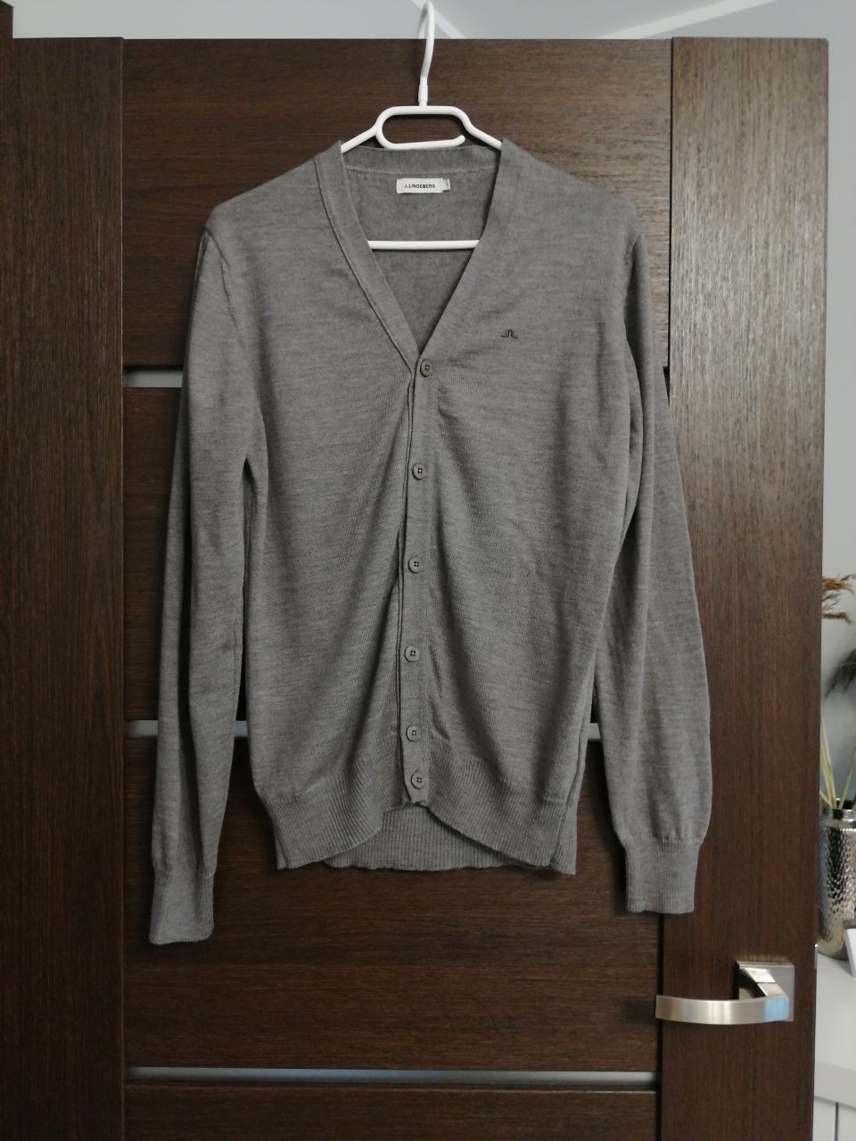 Szary wełniany rozpinany kardigan męski sweter wełna merino rozmiar S