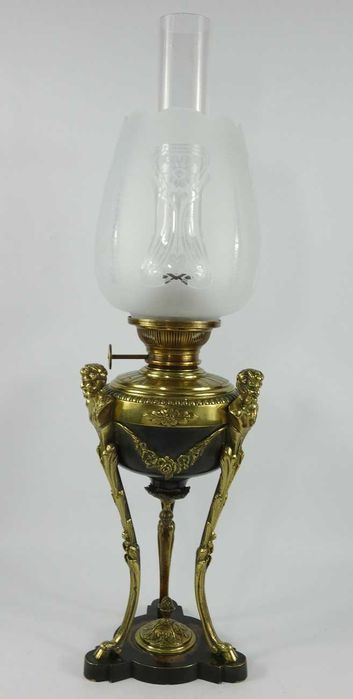 Lampa naftowa brąz EMPIRE brenner LEMPEREUR&BERNARD kominek klosz