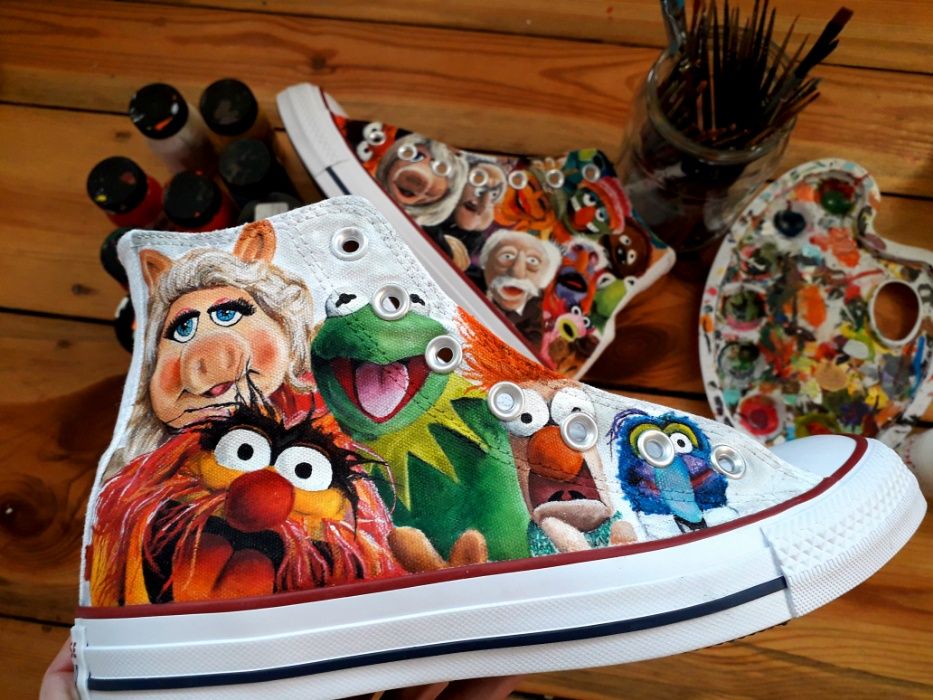 Trampki białe wysokie THE MUPPETS mapety ręcznie malowane 37 converse