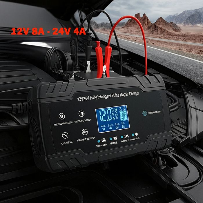 Mocny Inteligentny Prostownik Ładowarka do Akumulatorów 12V 24V 4A 8A