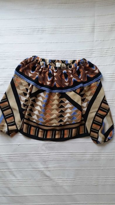 S 36 H&M BDB+ bluzka hiszpanka camel + błękit