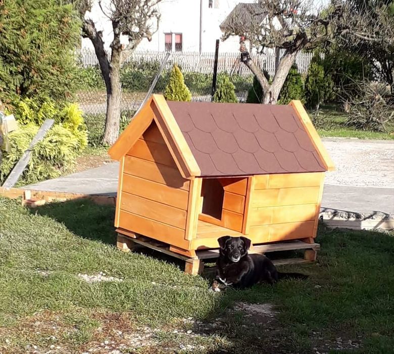 Buda dla małego psa z tarasem, ocieplana
