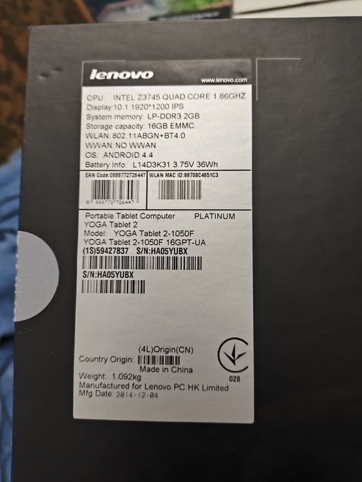 Lenovo yoga tablet 10.1
