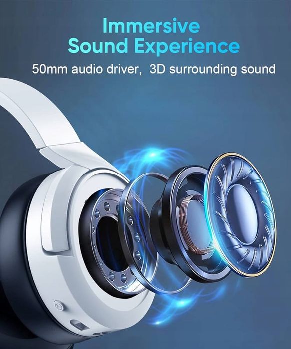 Słuchawki bezprzewodowe nauszne PC Gamingowe Białe