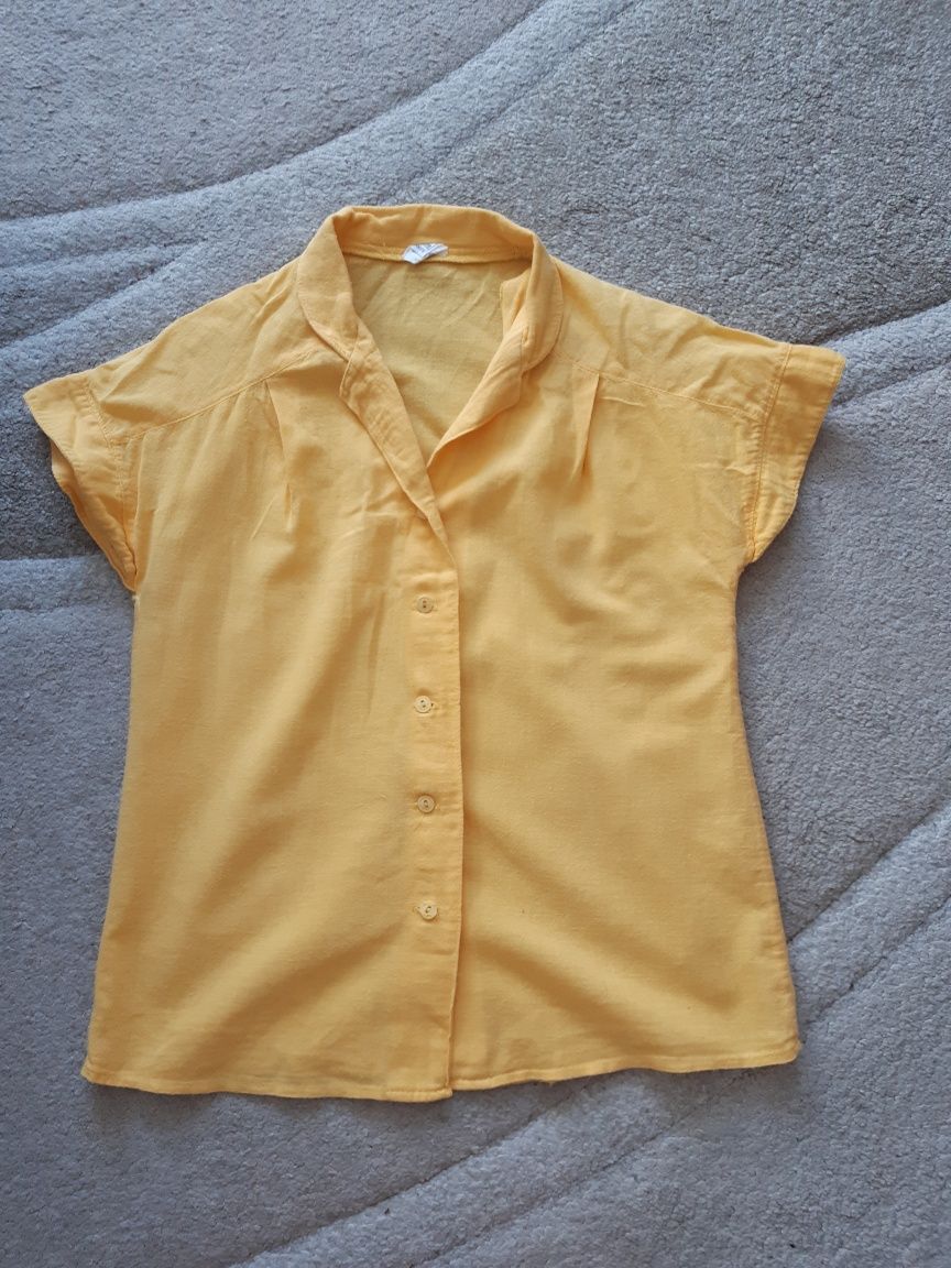 XS/34 damska koszula żółta krótki rękaw retro vintage