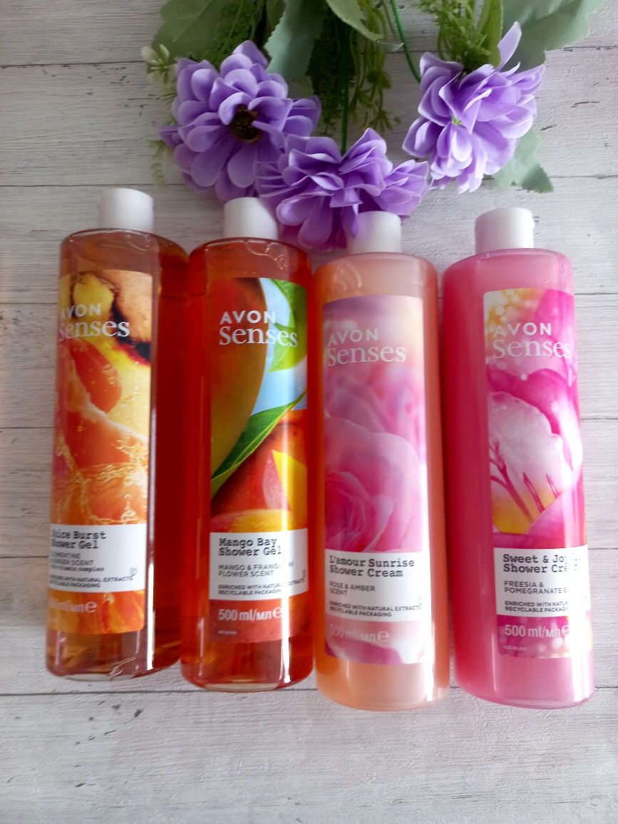 Żele pod prysznic 4 szt zestaw Avon Senses duże 500 ml