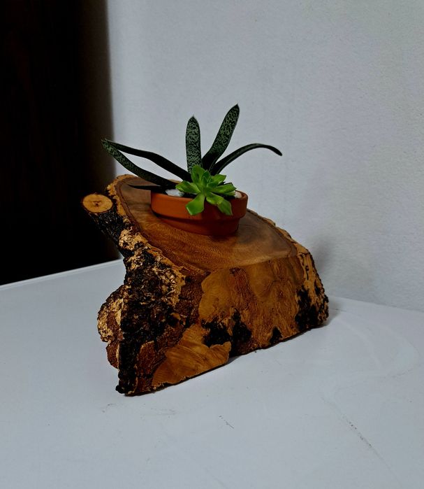 Castiçal madeira com vaso