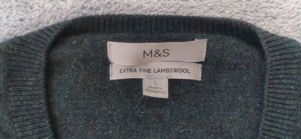 Klasyczny męski wełniany sweter M&S, rozm. L, 100% wełna jagnięca