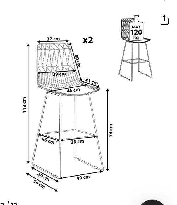 Hokery barowe czarne 2szt.
