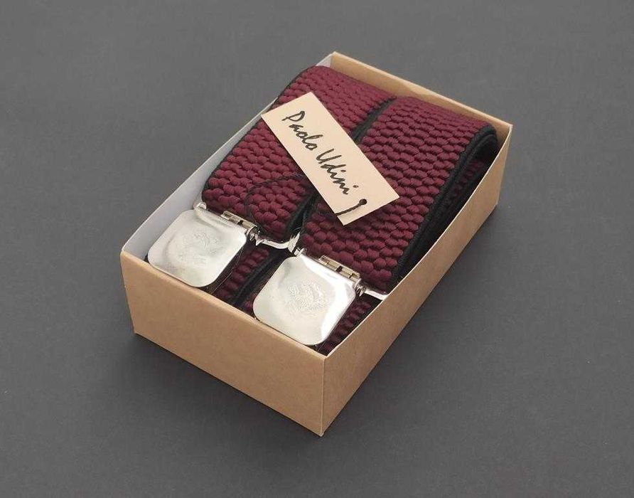 Подтяжки широкие мужские бордовые Paolo Udini / підтяжки бордові