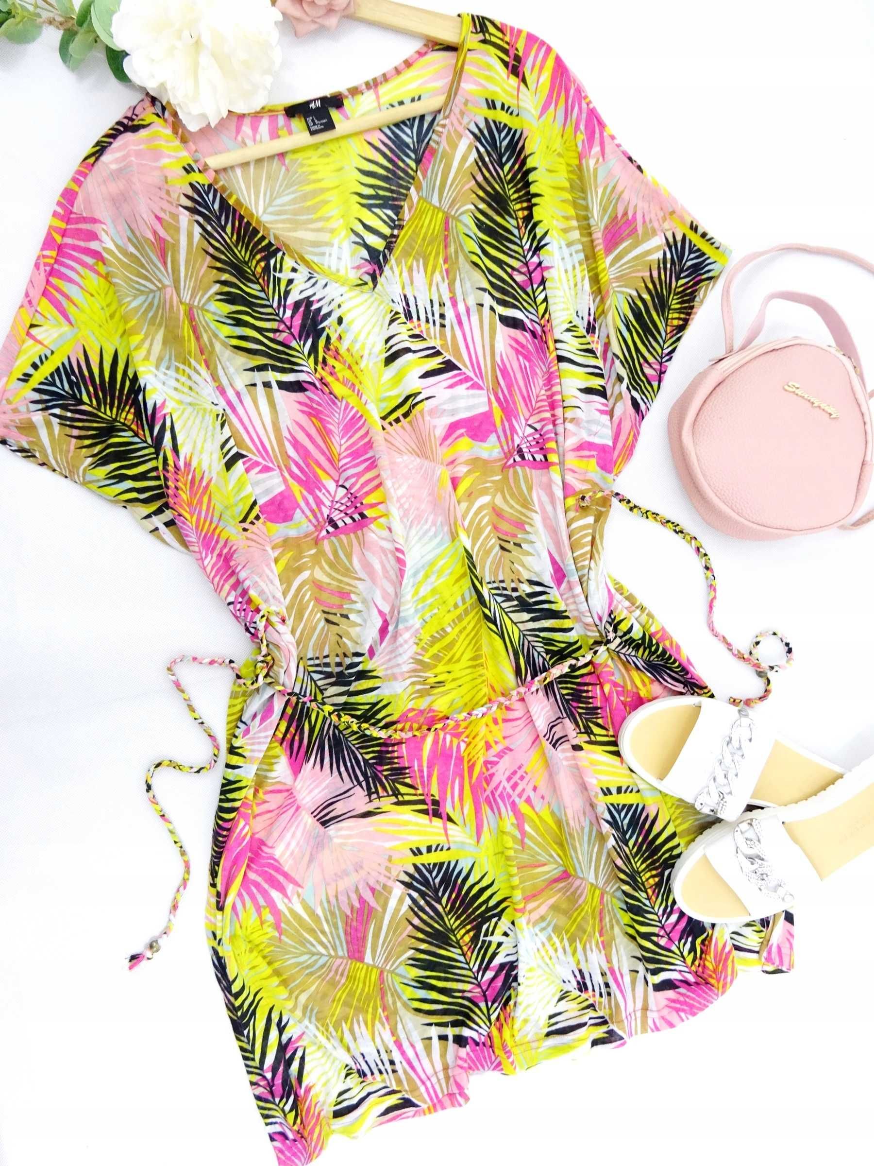 BD28 plażowa tunika damska zwiewna wiązana print kolorowa L 40 XL 42