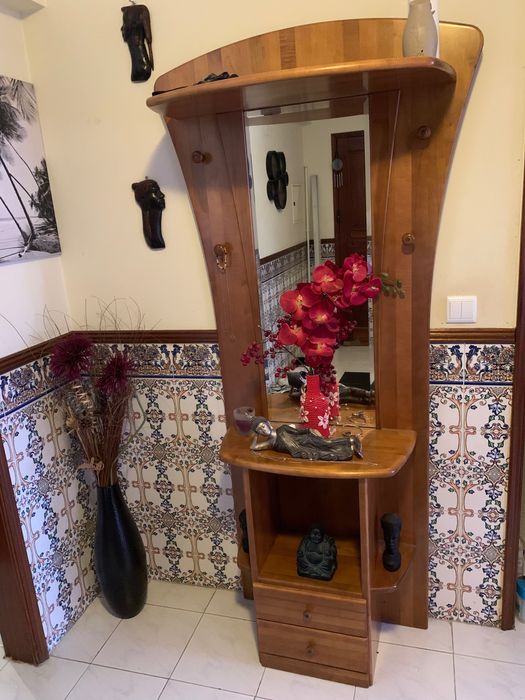 Móvel madeira maciça com bengaleiro Hall Entrada
