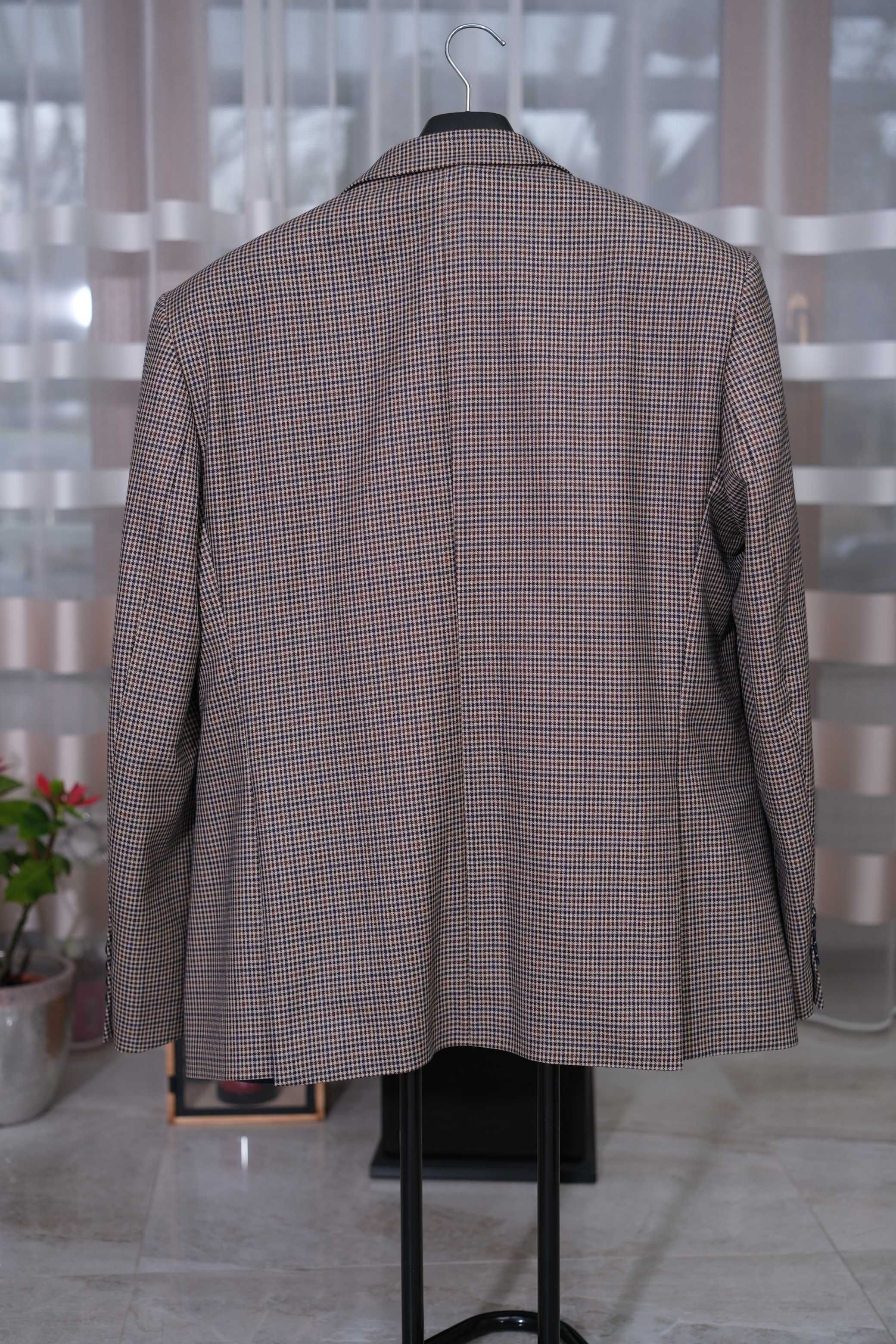Marynarka męska RECMAN 54 XL 176/108 beżowo brązowa z granatową kratką