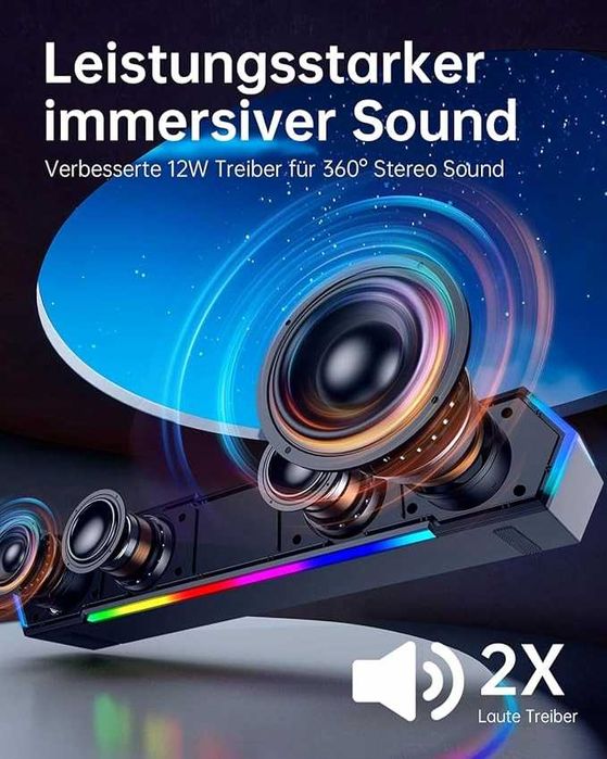 Głośniki komputerowe Bazivve V30, głośniki gamingowe RGB Soundbar