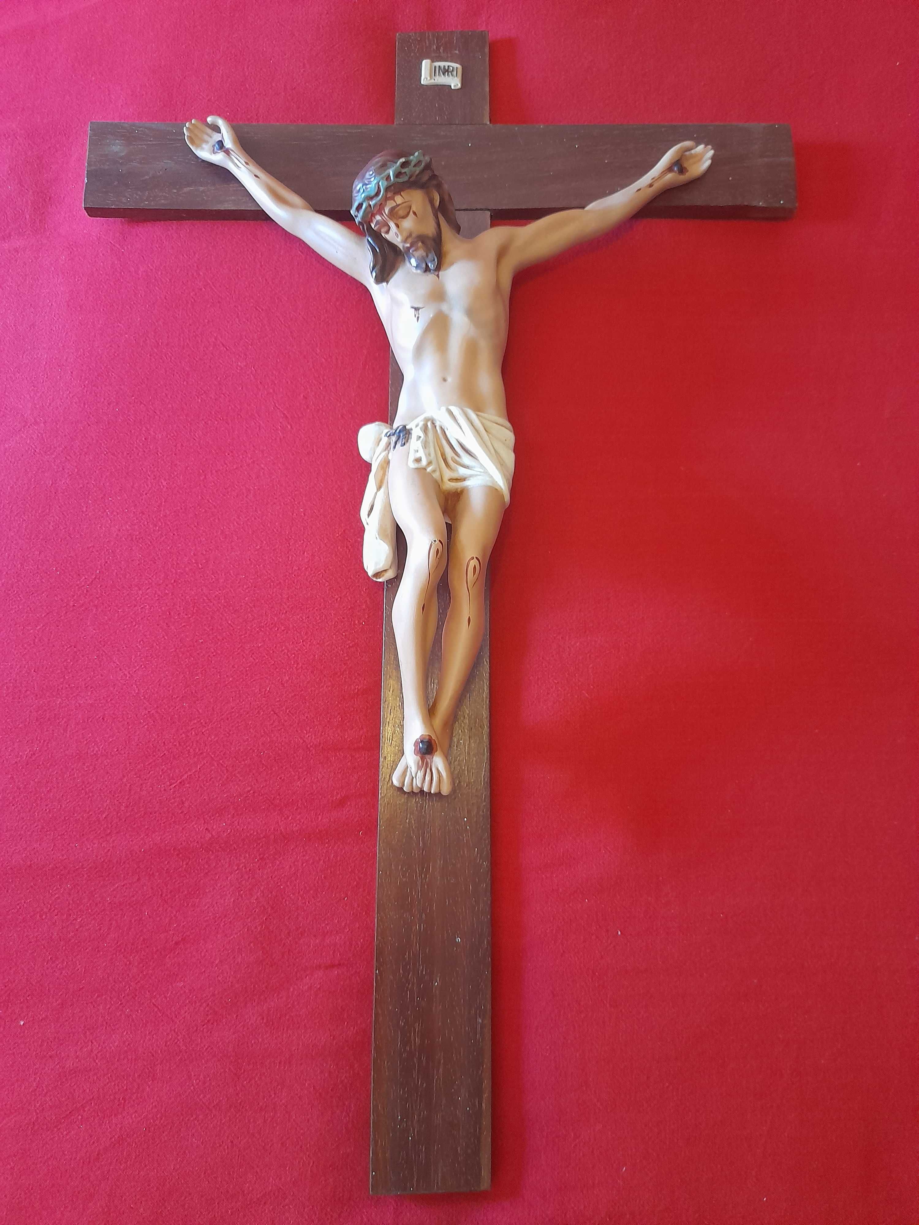 Cruxifixo Jesus Cristo Cerâmica Cruz Madeira (Antigo)