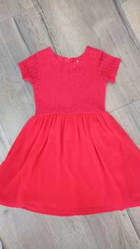 Czerwona, koronkowe-tiulowa sukienka wizytowa, r. 122