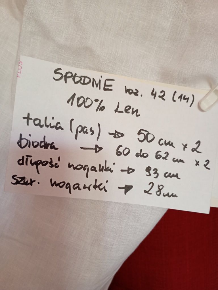 Spodnie Lniane białe 100% len, wakacje,lato, upał róż.42