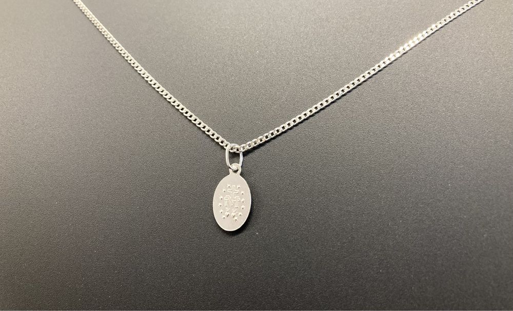 Srebrny komplet łańcuszek pancerka i cudowny medalik p.925 Komunia Św