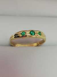 WŁOSKI Bajkowy złoty pierścionek zielone oczko NOWY