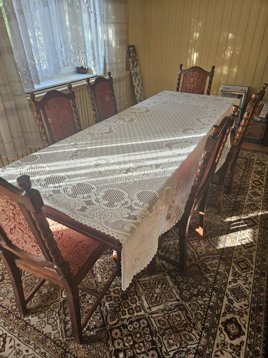 Stół z 6 krzesłami – styl retro, lata 70/80, solidny komplet