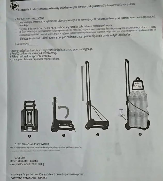 Wózek transportowy Udźwig do 30 kg