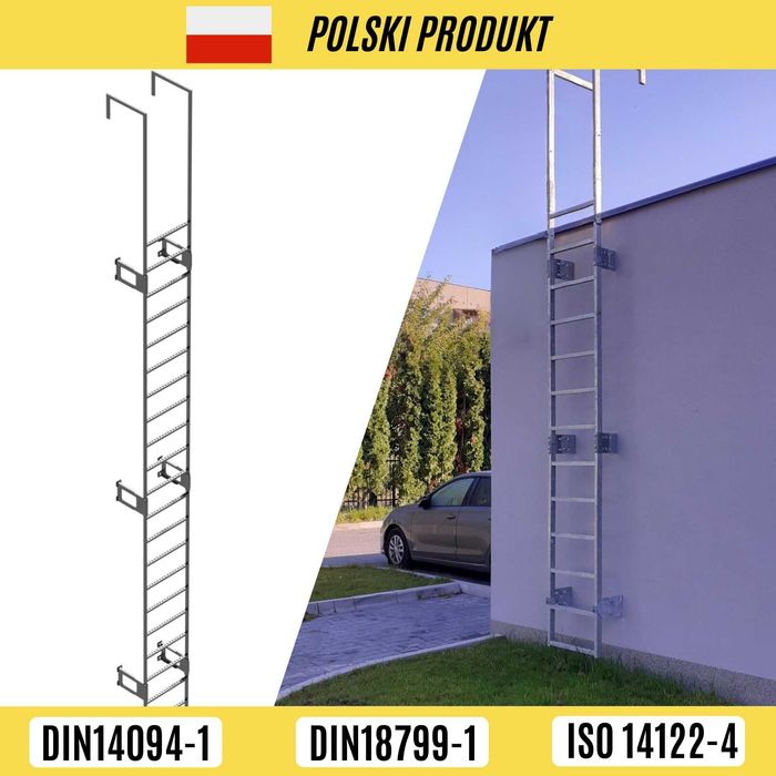 Drabina ewakuacyjna techniczna stalowa przyścienna ocynk BHP
