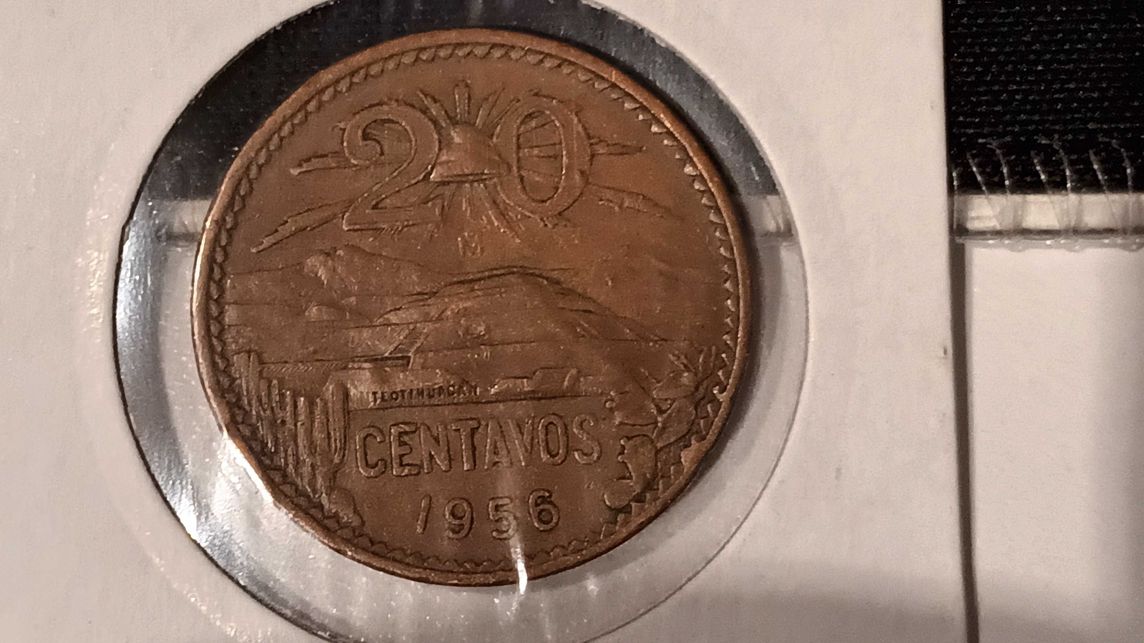 Meksyk 20 Centavos 1956 Piramida Śłońca.Brąz