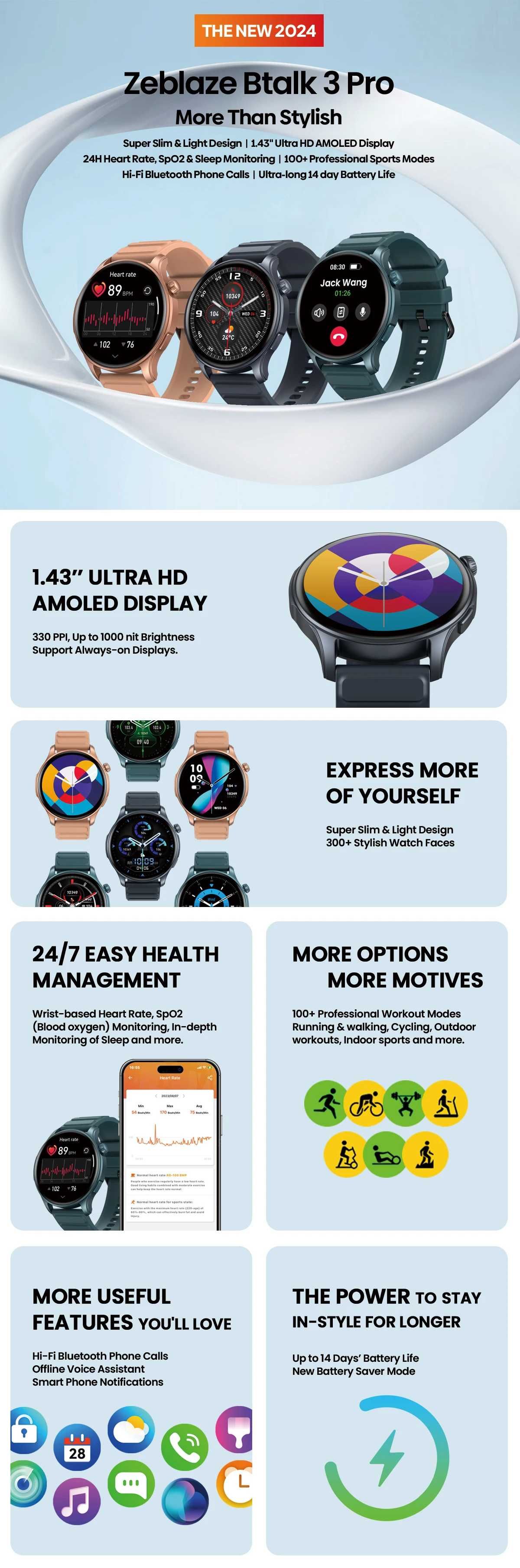 Smartwatch - Zeblaze Btalk 3 Pro - Nowy - Space Gray